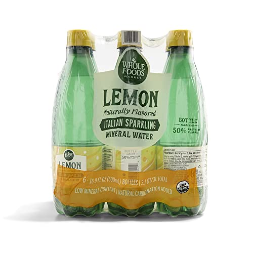 Whole Foods Market, Lemon Sparkling Mineral Water, 16.9 Fl Oz, 6 Count