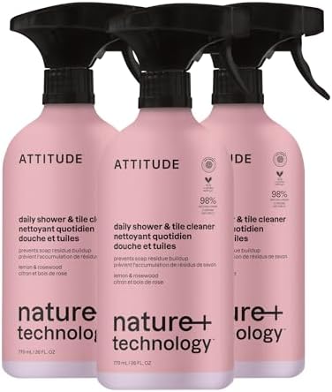 ATTITUDE Shower & Tile Cleaner Spray, EWG Verified, Bathroom Cleaner Removes Soap Scum & Grime, Plant-Based & Vegan, Citrus Zest Scent, 27.1 Fl Oz