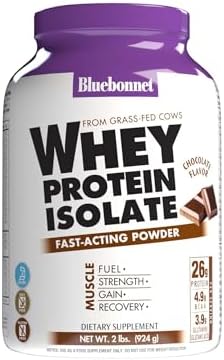 Bluebonnet Grass Fed Whey Protein Isolate 26 g Energy & Workout Recovery BCAA Amino Acids - Gluten-Free, Non-GMO