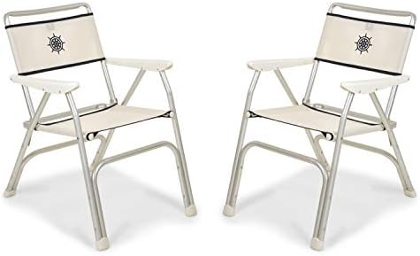 Boat Chairs White Vinyl MESH Deck Folding Marine Aluminum Furniture Set of 2 M100PW