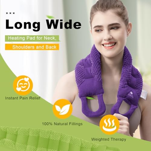 UNCN Long Wide Heating Pad for Neck and Shoulders Back 33x5.9 Microwavable Large Moist Heat Pack Warm Hot Compress Neck Wrap Weighted Bag Massage
