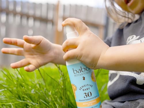 Babo Botanicals Sensitive Baby Mineral Sunscreen Spray SPF30 - Natural Zinc Oxide - Non-Aerosol – Face & Body - Fragrance-Free - Water Resistant