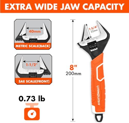 VANQUISH 12 Inch Adjustable Wrench, 2-3/8” Wide Jaw Opening Plumbing Wrench, CR-V Steel, SAE and Metric Scale Marked, With Comfort Grip Handle and Hanging Hole (3154)