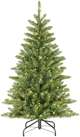 Puleo International 7.5ft Pre-Lit Slim Fraser Christmas Tree with 500 Warm White LED Lights, 1453 Realistic Dense Branch Tips, Easy Setup Artificial Trees with Sturdy Metal Stand