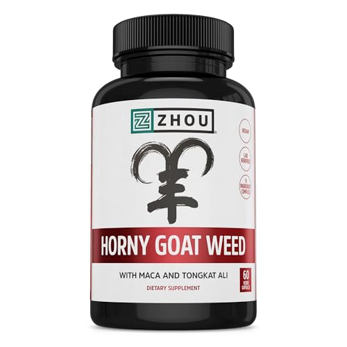 Zhou Horny Goat Weed - Herbal Extract for Men & Women - 60 Veggie Capsules | Supplement with Maca, Tribulus, Tongkat Ali & Ginseng