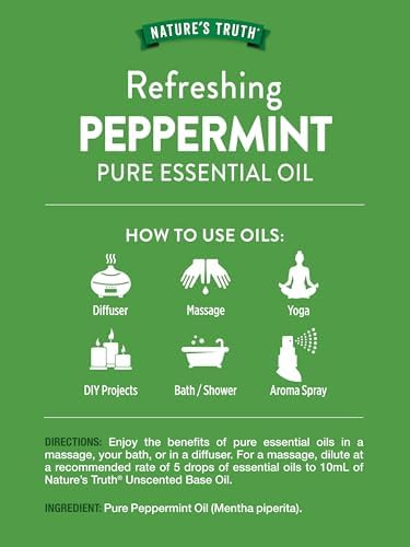 Nature's Truth Peppermint Essential Oil | 15 mL | Invigorating Peppermint Scent | for Diffusers and Aromatherapy | Plant Based, Non-GMO & Gluten Free