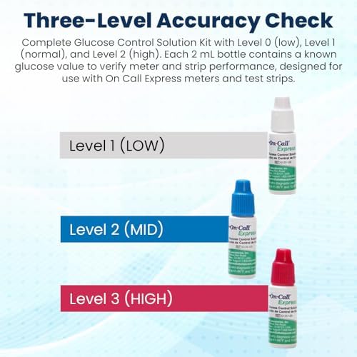 Glucose Control Solution Kit by On Call Express, Level 0, 1 & 2 for Blood Glucose Meters and Test Strips, Accuracy Check & Calibration Verification
