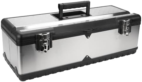 Performance Tool W54026 26 in. Steel Tool Box with Removable Tote | Heavy duty steel storage box and organizer. Recessed ergonomic comfort handle. Strong double latch with padlock eyehole