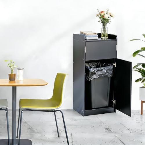 FixtureDisplays® 26 Gallon Square Grey Trash Can Black Garbage Waste Bin Container Heavy Duty Receptacle 19.3x19.3x26" 15052