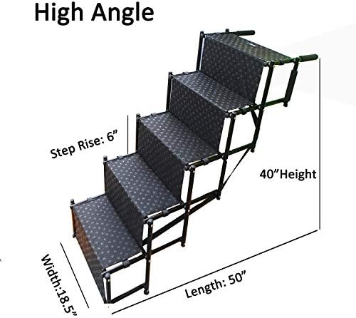 Upgraded Dog Stairs, Metal Frame Foldable Large Dog Step, Lightweight Portable Pet Ladder Ramp for Cars, SUVs and High Bed, 5 Steps