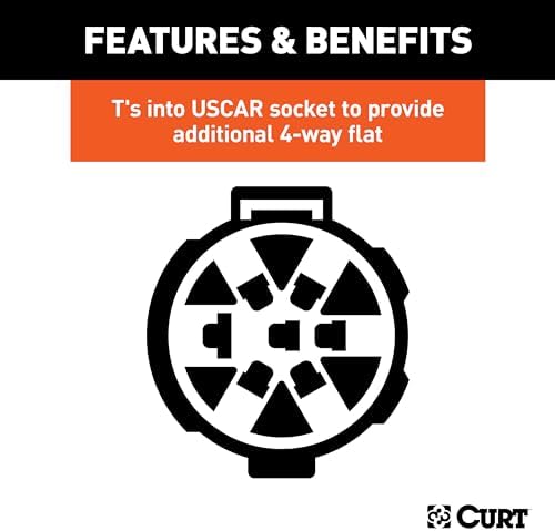 CURT 55384 Replacement Vehicle-Side USCAR 4-Way Flat Trailer Wiring Harness, T-Connector for Vehicles with OEM USCAR Plug, No Splice, Dust Cover