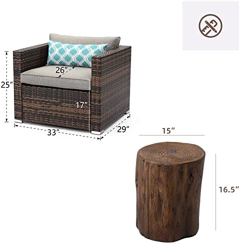 HOMPUS Patio Furniture Armchair, 2 Pieces Rattan Wicker Single Chairs with Outdoor Tree Stump Side Table