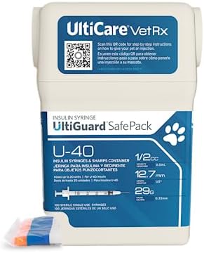 UltiCare VetRx U-40 UltiGuard Safe Pack Pet Insulin Syringes 1/2cc, 29G x 1/2", 100 ct