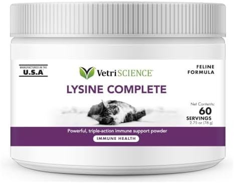 VetriScience Lysine Immunity Health Chews, 250 mg Lysine Plus Immune Supplement for Cats and Kittens with Allergies, Sneezing, Runny Nose and Watery Eyes, Chicken, 120 Count