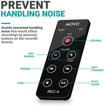Movo REC-4 Wired Remote Control for Zoom H2n, H4n Pro, H5 and H6 Portable Digital Handy Recorders - Also Compatible with Sony M10, D50, D100