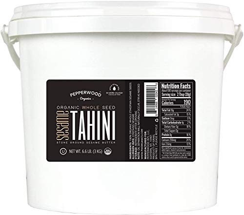 Organic Whole Sesame Tahini Paste - Bulk 6.6lb Bucket - Unhulled & Stone-Ground - Silky Smooth Texture in Hummus, Dips, Dressings - Unsalted, Nut-Free