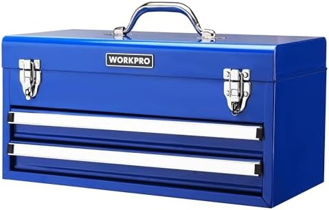 WORKPRO 15 Inch Metal Tool Box with 2 Drawers & 1 Top Storage, Heavy Duty Portable Tool Box with Handle for Garage, Office and Home, Up To 85 LBS Load Capacity