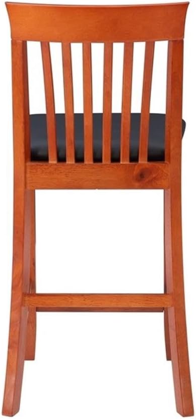 Riverbay Furniture 25" Mission Back Bar Stool, Rubberwood & Faux Leather, Dark Cherry/Black Finish, Counter Height Dining Seat with Padded Easy-Clean Upholstery, 37" H for Kitchen or Home Bar Use