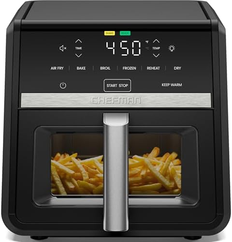 Chefman Air Fryer 8 Qt | TurboFry® 4-in-1 with 450°F Hi-Fry Option for Crispier Results | Bake, Dehydrate