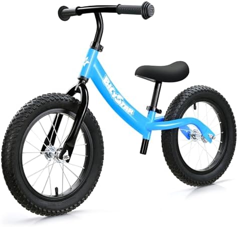 bicystar 14 Inch Balance Bike for Kids 3-5 with Rubber Air Tires, White | lightweight frame, adjustable seat & handlebar, easy assembly, outdoor riding, footrest, no pedals