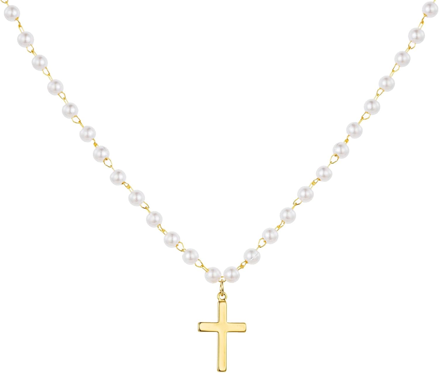 itianxi Dainty Cross Charm Pendant Necklaces,14K Gold Tiny Three Ball Necklace,Simple Fashion Jewelry for Women