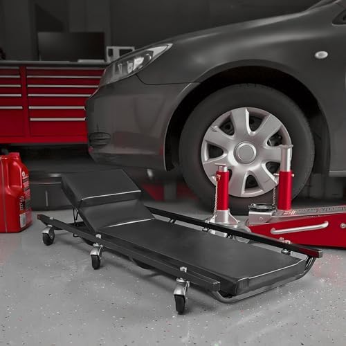 BIG RED TR6452 Torin Rolling Garage/Shop Creeper: 40" Padded Mechanic Cart with Adjustable Headrest and 6 Casters, Red