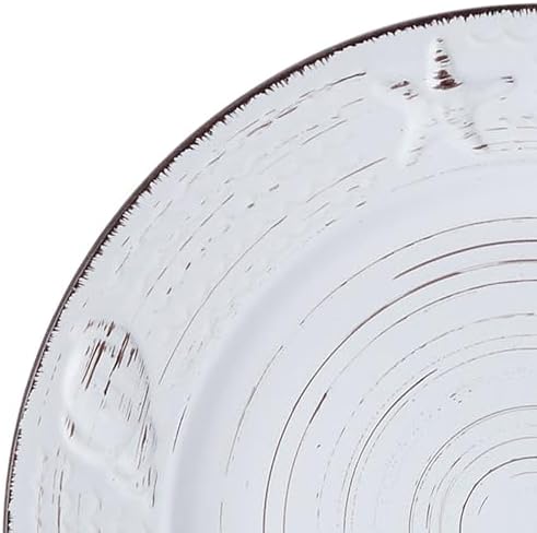 Pfaltzgraff Trellis White 16-Piece Stoneware Dinnerware Set, Service for 4, Distressed White Finish, Microwave & Dishwasher Safe Plates and Bowls