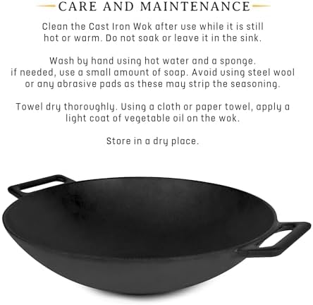 Jim Beam 12'' Pre Seasoned Heavy Duty Construction Cast Iron Grilling Wok, Griddle and Stir Fry Pan