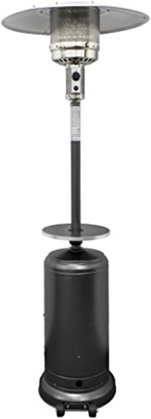 AZ Patio Outdoor Propane Gas Patio Heater, 48K BTU's, Open Door Design, Adjustable Table, Single pole, Weight Bladder Included, Regulator and Hose, Hammered Bronze Finish