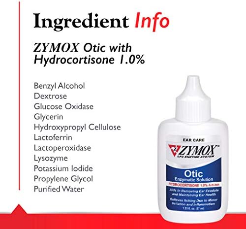 Zymox Otic Enzymatic Solution for Dogs and Cats to Soothe Ear Infections with 1% Hydrocortisone for Itch Relief, 4oz