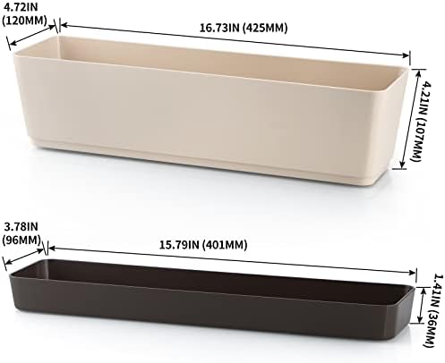 Skelang 3 Pcs Rectangular Plant Pot, 12" Watering Container with Drainage Hole, Window Planter Box with Saucer for Succulents, Flowers, Indoor Plants