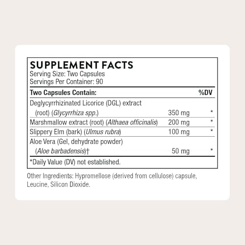 THORNE GI Relief, DGL, Slippery Elm, Marshmallow Root & Aloe, 180 Capsules | Eases Digestive Discomfort & Soothes Esophageal Irritation