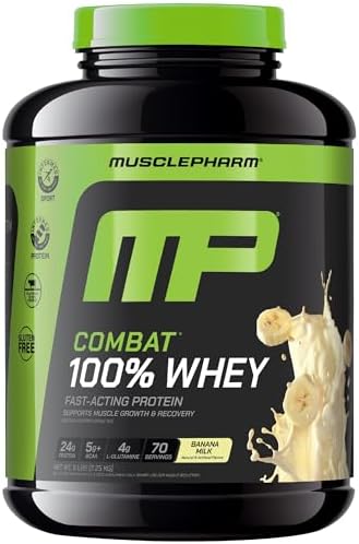 MusclePharm Combat 100% Whey Protein Powder, Vanilla Flavor, Fast Recovery & Muscle Gain with Whey Protein Isolate, High Protein Powder for Women & Men, Gluten Free, 5 lb, 70 Servings | Whey Protein Isolate, Fast Recovery Support, Muscle Gain Support, Hi…