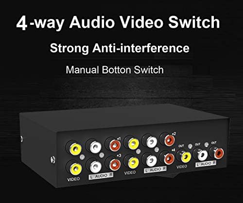 MT-ViKI 4 Way AV RCA Switch, 4 in 1 Out Composite Video L/R Audio Switcher Selector Box for DVD Player, SNES, N64, PS2/3 Game Consoles