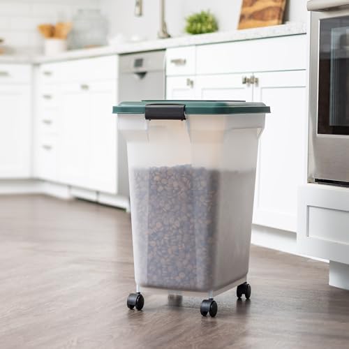 IRIS USA Airtight Pet Food Container, Up to 30 lbs & 11 lbs, Green | Airtight Seal, BPA-Free, 2-Cup Scoop, Stackable Design, Rolling Wheels, Dual Storage