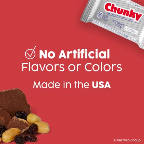 Chunky, Bulk 24 Pack, Milk Chocolate with Peanuts and Raisins Individually Wrapped Candy Bars, 33.6 Oz