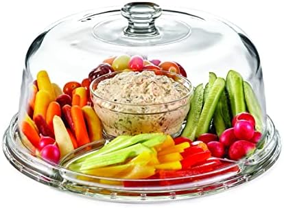 Royalty Art Glass Cake Stand with Dome, 6-in-1 Convertible Server