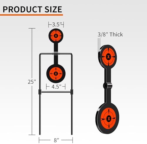 Highwild 3/8 Inch Thick Double Spinner Shooting Targets - Auto Reset Steel Target - for Centerfire Handguns Up to .44 Magnum