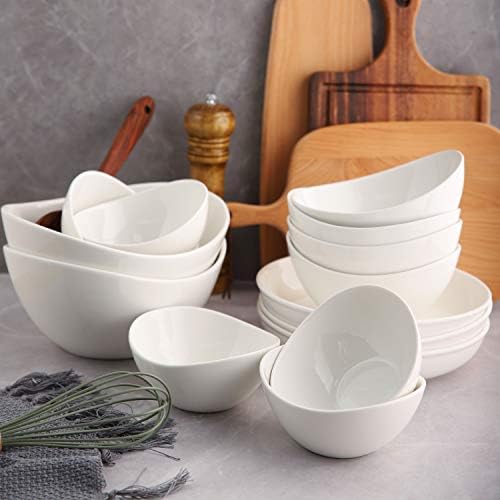 Samsle 19 Ounces Ceramic Serving Bowls, Sturdy Porcelain White Oval Salad Bowls, Stackable Food Server Fruit Display Dishes for Party Dinner