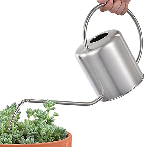 Fasmov 51 Oz Stainless Steel Watering Can Modern Style Watering Pot, Watering Can with Long Spout for Easy Pour, Water Outdoor Garden, Indoor Plant (Silver)