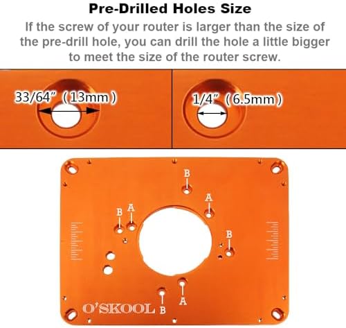 O'SKOOL Precision Aluminum Router Table Insert Plate | Router Templates With Pre-Drilled Adapt to Multiple Routers of Different Model, RTS02A