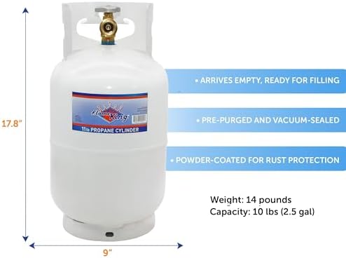 Flame King 10LB Steel Propane Tank Cylinder with Type 1 Overflow Protection Device Valve, Great for Camping, Fire Pits, Heaters, Grills, Overlanding