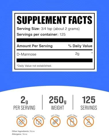 BulkSupplements.com D-Mannose Powder - D-Mannose Supplement, for Urinary Tract Health - Unflavored & Gluten Free, 2g per Serving, 500g (1.1 lbs) (Pack of 1)