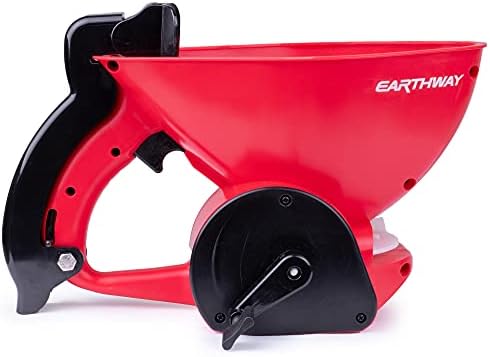 EarthWay 16014 LB Red Ergonomic Hand Spreader with Built-in Ergonomic Armrest and Trigger for Comfort and Adjustable Reel Control and Sealed Gearbox