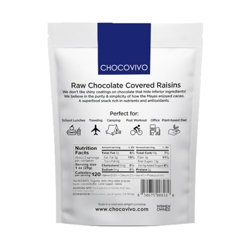 ChocoVivo Dark Chocolate Covered Raisins 70% Cacao, Superfood Snack - Paleo + Keto Friendly, 2.5 Ounces - 3pack