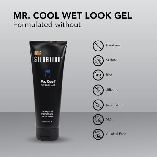 Hair Situation Mr. Cool Wet Look Strong Hold Hair Styling Hair Gel, High Shine, Anti-Humidity Shield, Anti-Frizz Fly Away, Alcohol-Free
