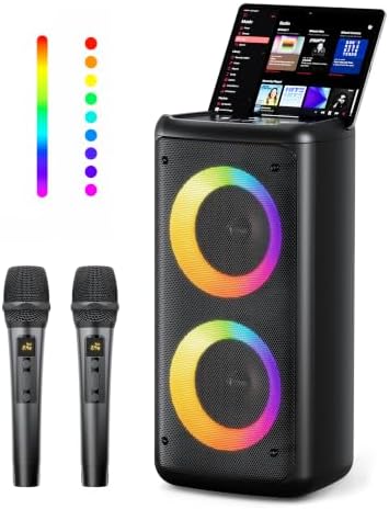 Bluetooth Speaker with 2 Wireless Microphones, 30W Big Party Speaker for Adults Kid Karaoke with Lights