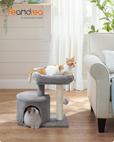 Feandrea Cat Tree, 18.5-in Small Cat Tower, Cute Kittens Condo, Smoky Gray