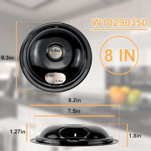 W10290350 W10290353 Porcelain Burner Drip Pans Compatible with Whirl-pool Electric Stove Range Top Drip Bowls Includes 1 Large 8-Inch and 3 Small