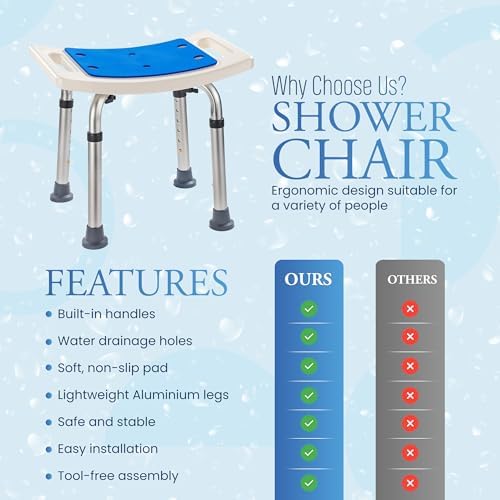 Dr Kays Shower Chair for Inside Shower, Bathroom Seat with Crossbars